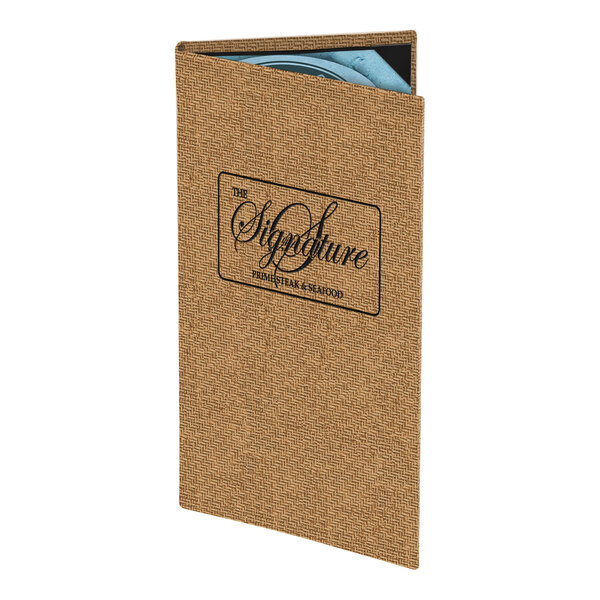 Menu Solutions WK120B Water Street Wicker 5 1/2" x 11" Customizable 2 View Menu Cover