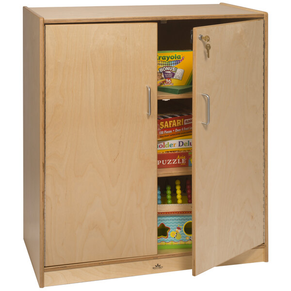 Locking Wood Classroom Supply Cabinet, Locking Wooden Storage Cabinet