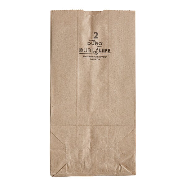 A Duro brown paper bag with black text that says "2 lb."
