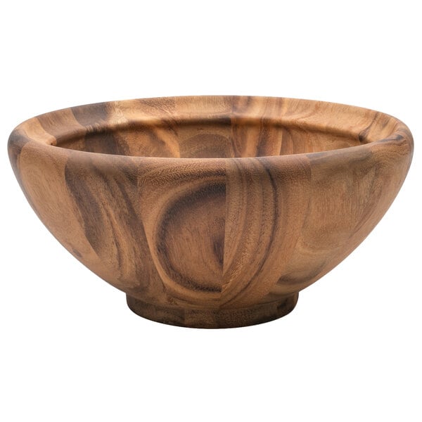 A Fox Run acacia wood salad bowl with a large, round shape.