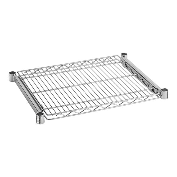 A Regency chrome wire sliding shelf on a metal rack.