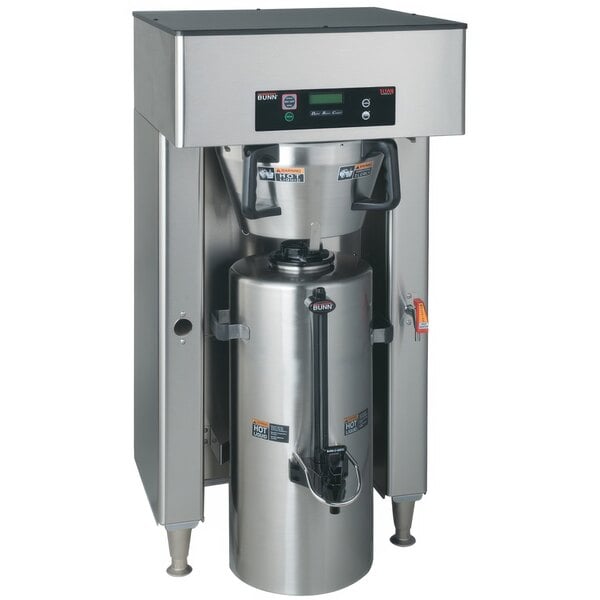 A Bunn Titan commercial coffee maker with a stainless steel tank.