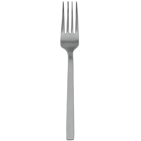 A close-up of a Walco stainless steel table fork with a fieldstone finish handle.
