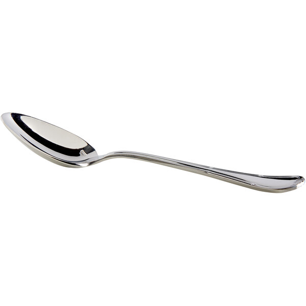 A Sant'Andrea Donizetti stainless steel oval bowl and dessert spoon with a silver handle.