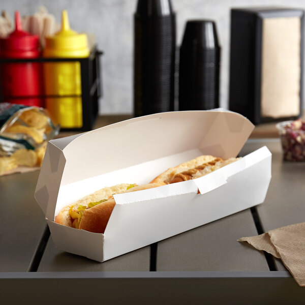 10 1/2"x 2 1/2" x 2 1/4" White Paper Hot Dog Container 500/Case