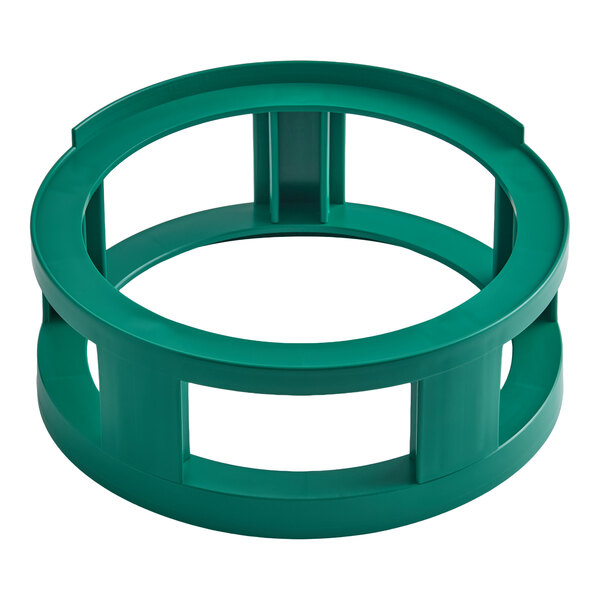 A green plastic keg spacer designed for stacking full size kegs.