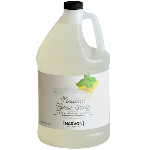 A white jug of Narvon slushy syrup liquid.