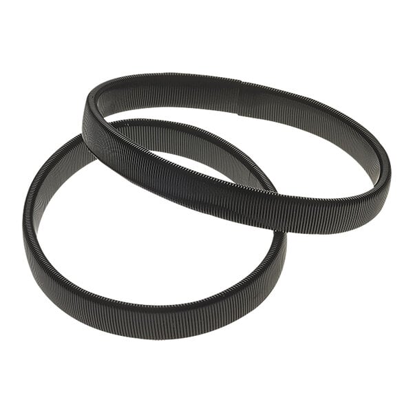 A black rubber band with a white stripe.