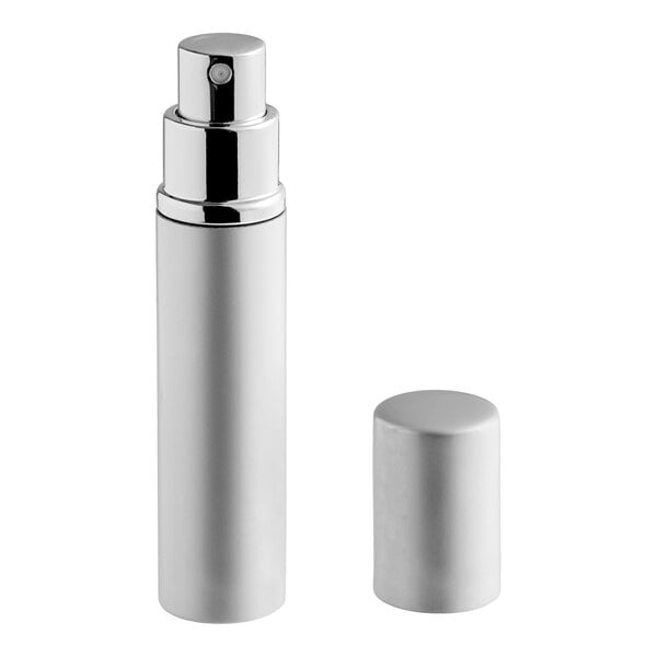 A Barfly silver atomizer with a silver cap.