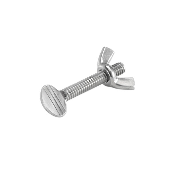 A close-up of a Chicago Metallic stainless steel screw with a metal head.