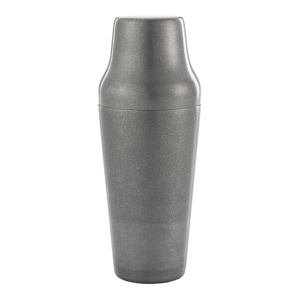 a grey plastic cup with a lid