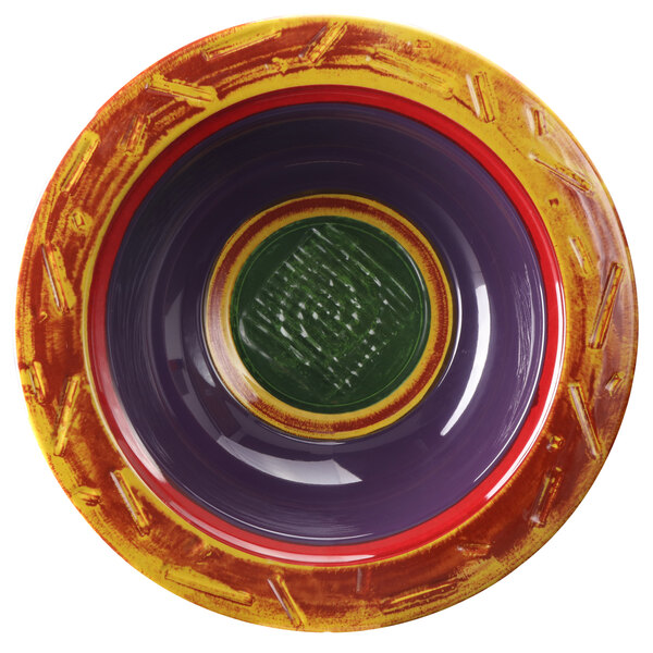 a colorful plate with a circular center