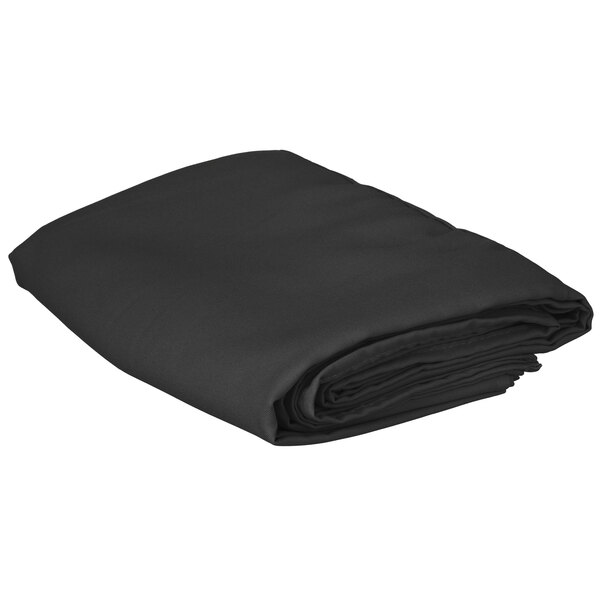 A folded black Intedge square table cover.