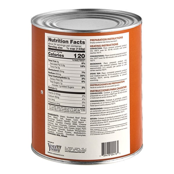 A Vanee #10 can of creamed sliced beef with label.