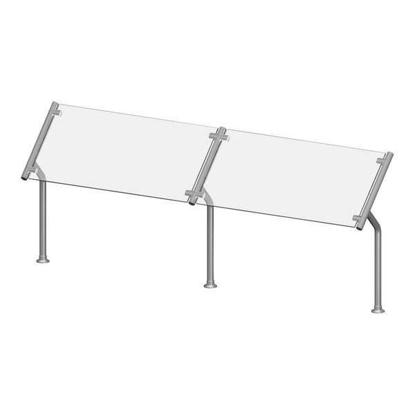 A glass panel on a metal stand.