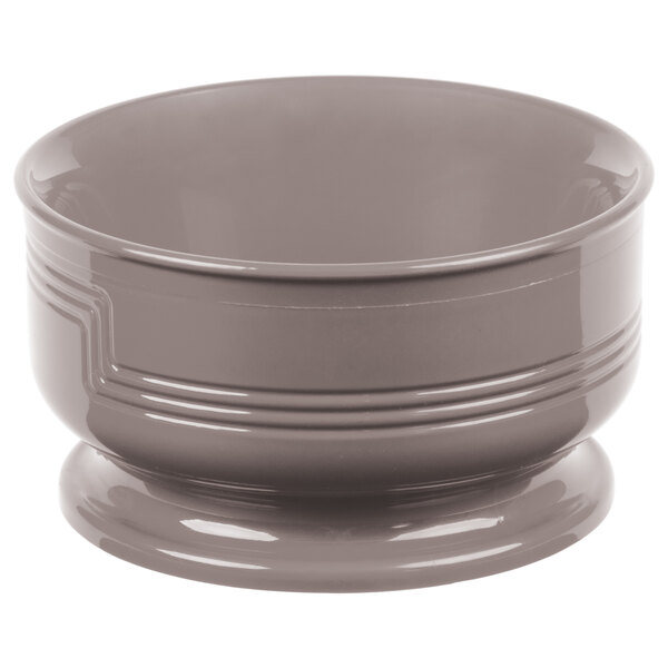 A white Cambro Shoreline Collection bowl with a handle on top.