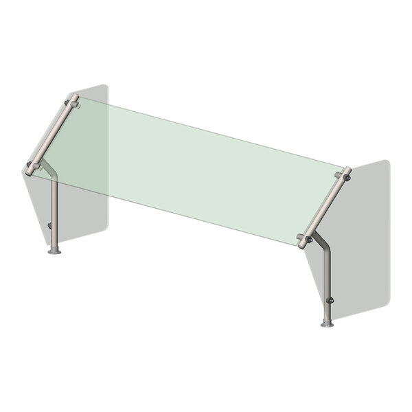 A glass barrier with a metal frame and metal poles.