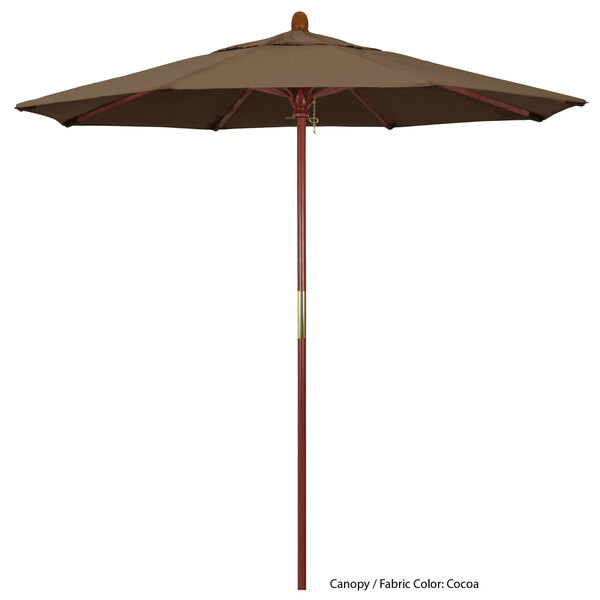 A brown California Umbrella with a hardwood pole.
