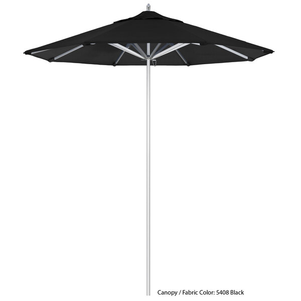 A black California Umbrella with a Sunbrella canopy.