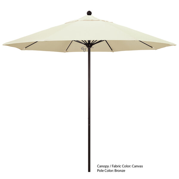 A California Umbrella ALTO 9' Round umbrella with a white canopy on a black pole.
