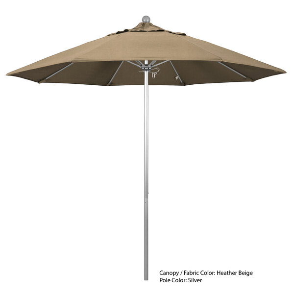 A California Umbrella ALTO 9' round umbrella with a Sunbrella beige canopy and aluminum pole.