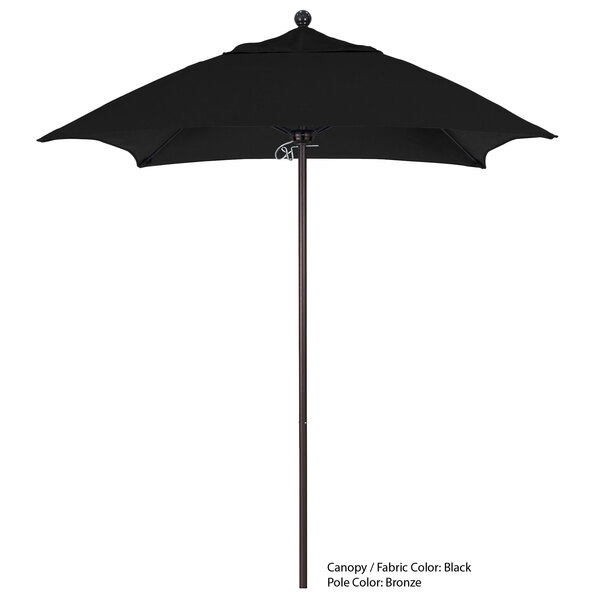 A black California Umbrella ALTO 604 square outdoor umbrella with a pole on a white background.