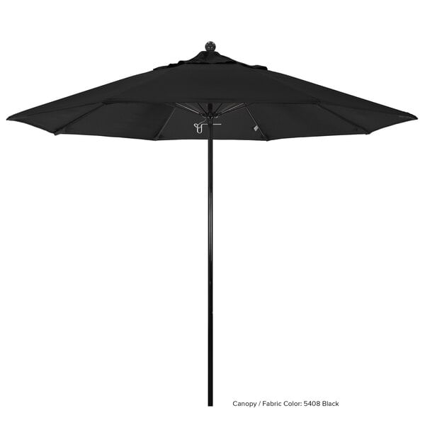 A black California Umbrella with a white pole.