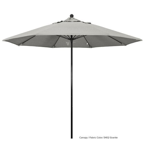 A grey California Umbrella with a Sunbrella Oceanside canopy.