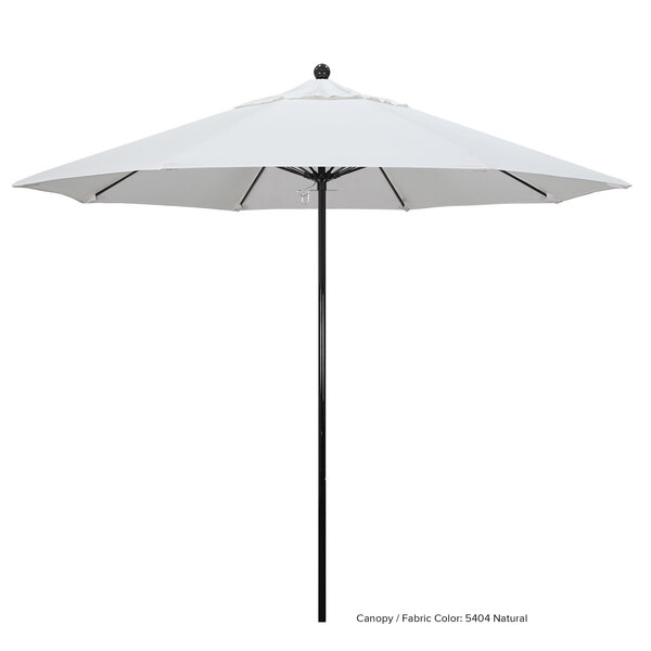 A white umbrella with a black pole.