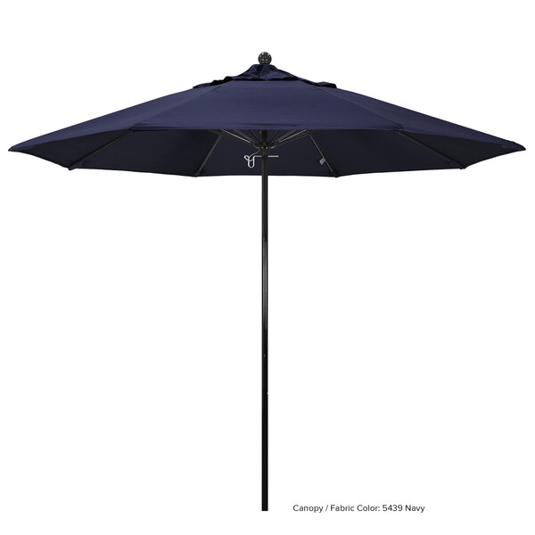 A California Umbrella with a blue Sunbrella canopy and fiberglass pole.