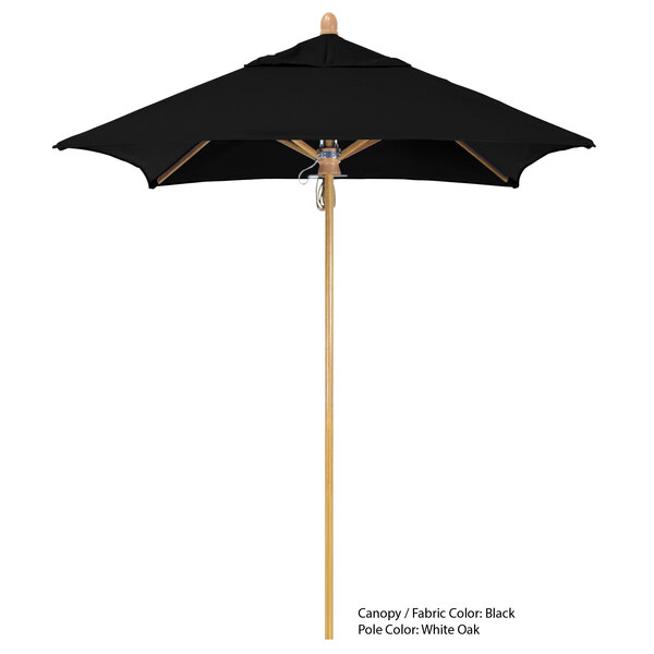a black umbrella with a wooden pole