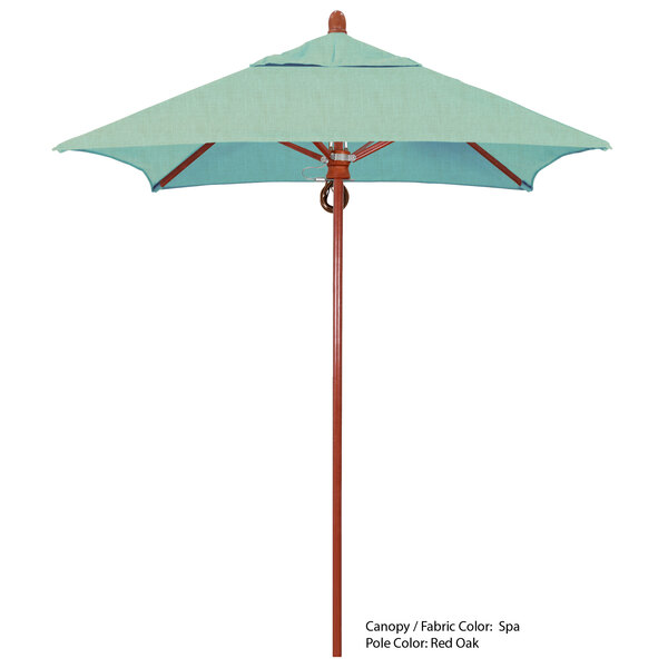 A blue California Umbrella with a fiberglass pole.