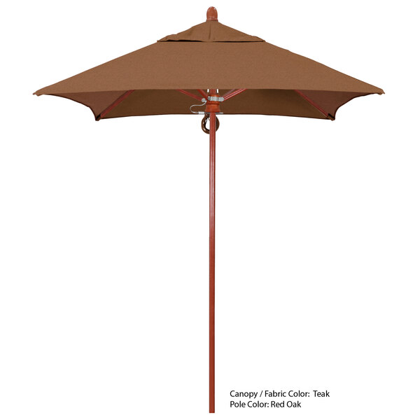 A brown California Umbrella with a pole and Sunbrella canopy.
