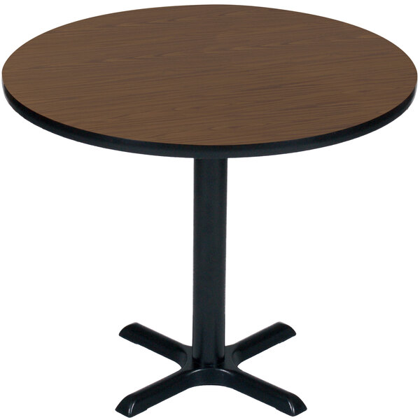 a round table with a black base