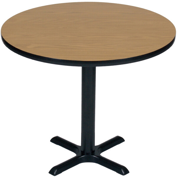 a round table with a black base