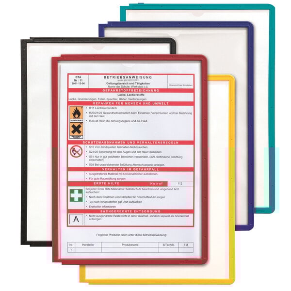 Durable assorted color plastic folders with different colored frames.