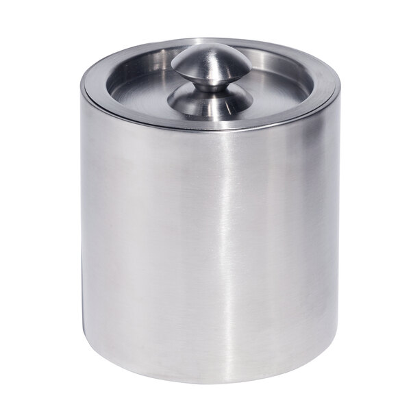 A Focus Hospitality stainless steel ice bucket with a round lid.