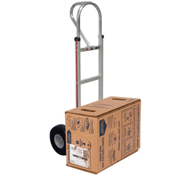 A Magliner hand truck with a box on it.