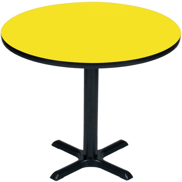 A Correll yellow table with a black base.