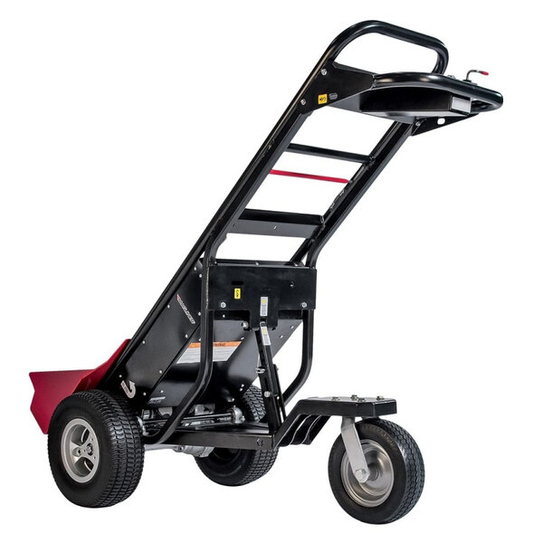 A black and red Magliner motorized hand truck.