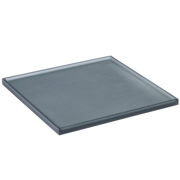 A close-up of a Focus Hospitality Smoke Collection matte resin gray square beverage tray.