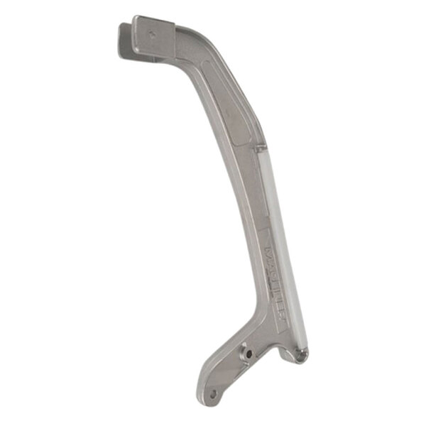 a silver metal object with a white background