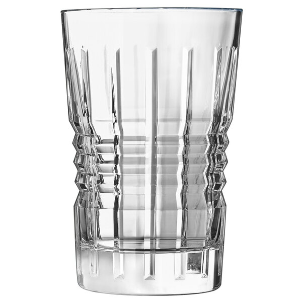 a clear glass with a silver rim