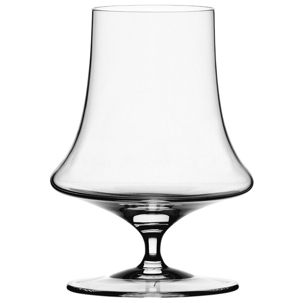 A clear Spiegelau Willsberger whiskey glass with a curved neck.
