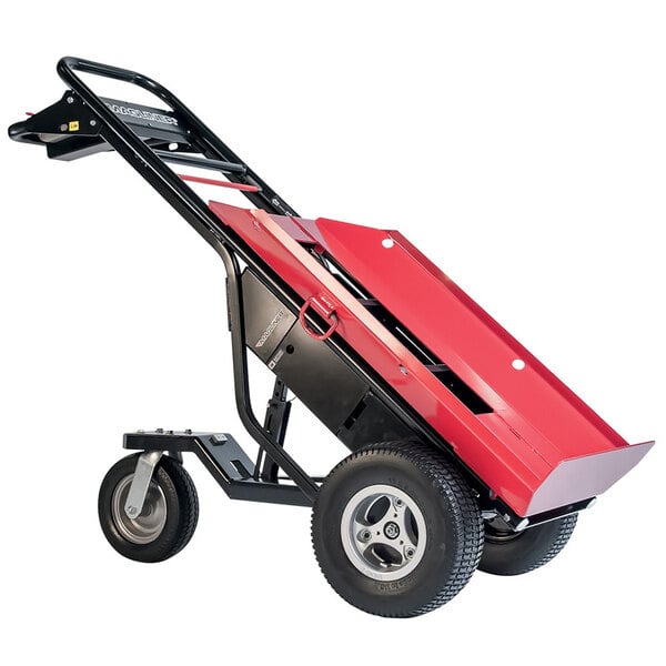 A red and black Magliner motorized hand truck.