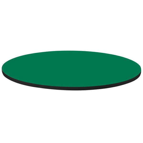 A green round Correll table top with a black border.
