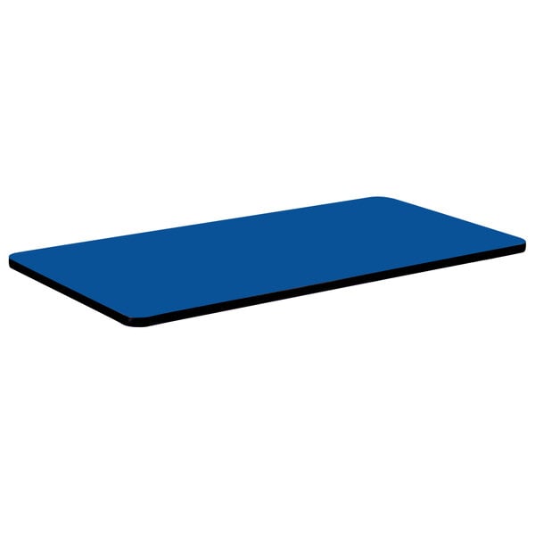 A blue rectangular Correll table top with a black border.