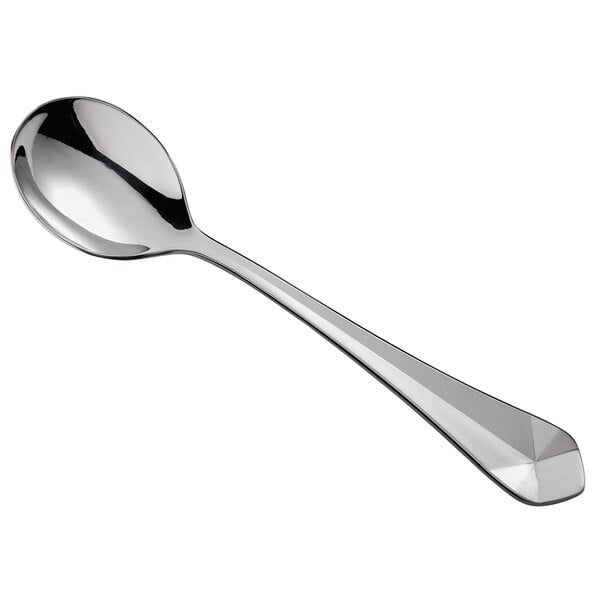 A Reserve by Libbey stainless steel bouillon spoon with a silver handle and spoon.