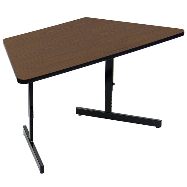 a table with a brown surface