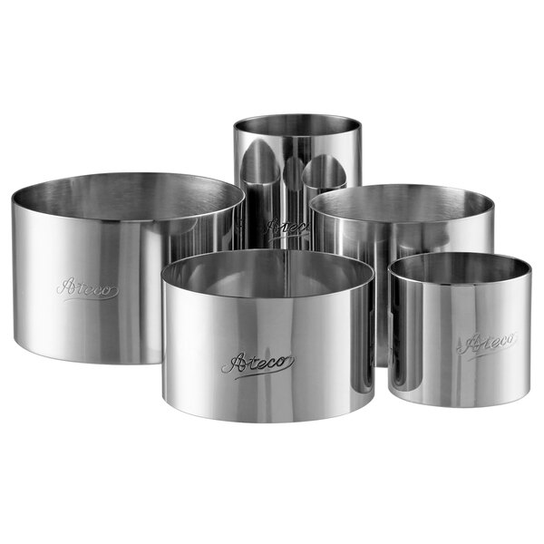 Ateco Round Food Molding Set, 2.75 by 2.1-Inches High, 4-Piece Set Includes  2 Rings, Fitted Press & Transfer Plate